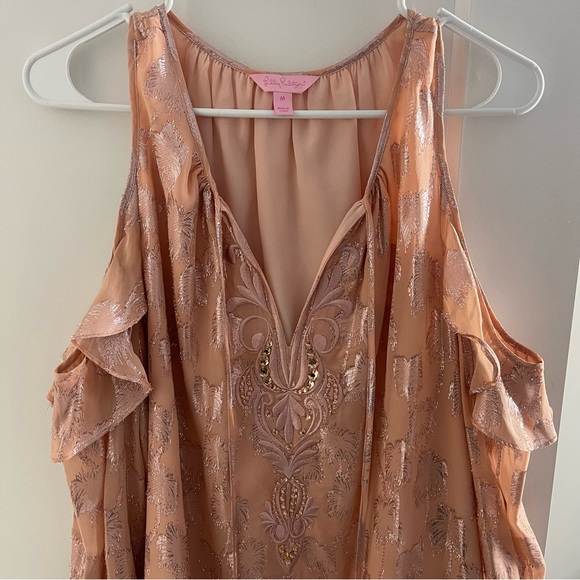 LILLY PULITZER COLD SHOULDER SPARKLE PINK BEADED DRESS - Picture 3 of 12